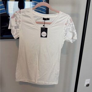 AMPERSAND AVE White Lace Sleeve Tee